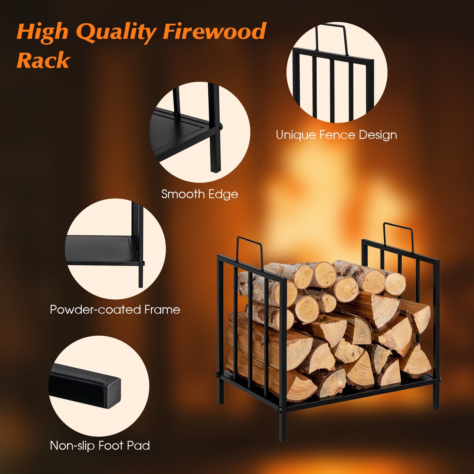 46CM Firewood Rack Decorative Steel Firewood Storage Log Holder