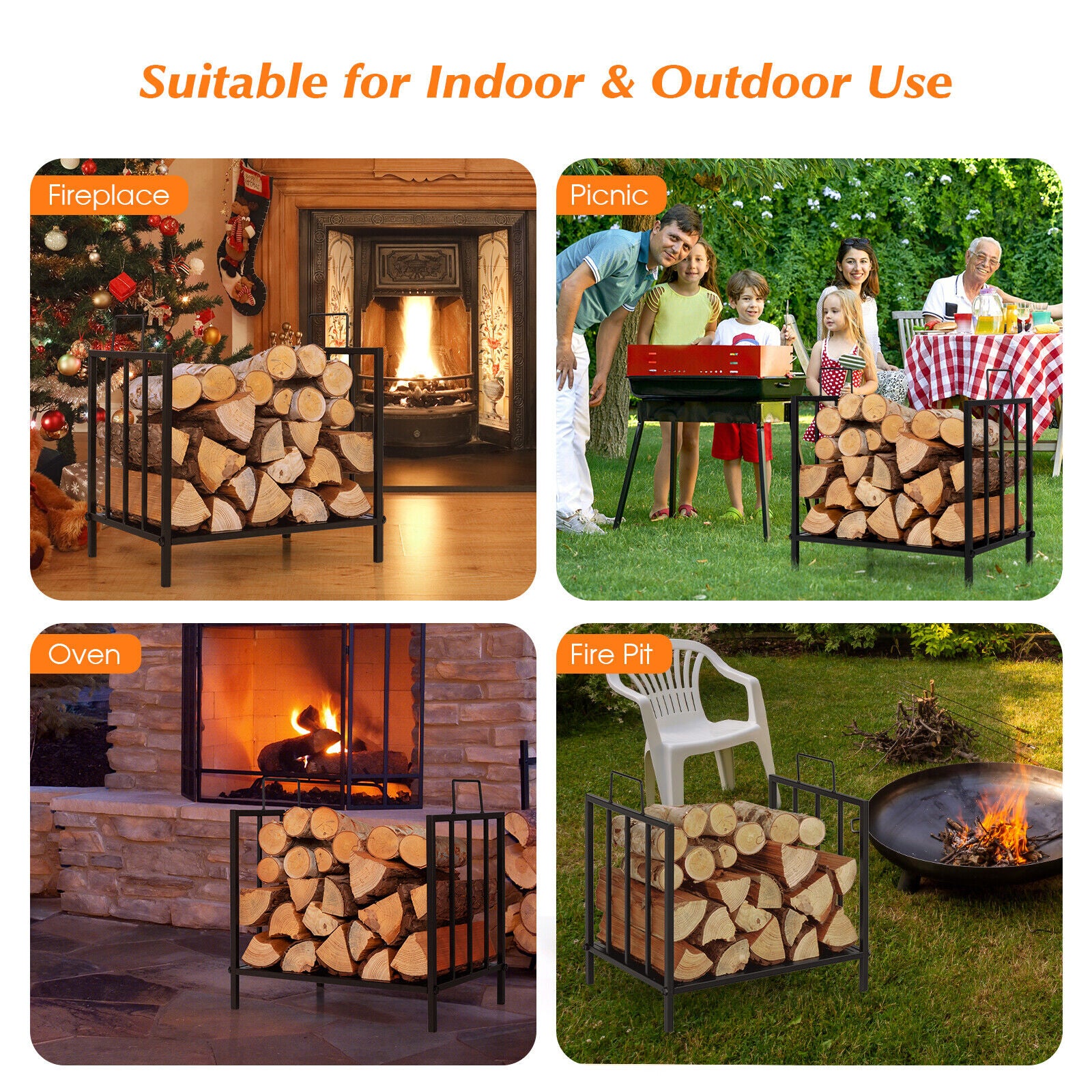 46CM Firewood Rack Decorative Steel Firewood Storage Log Holder