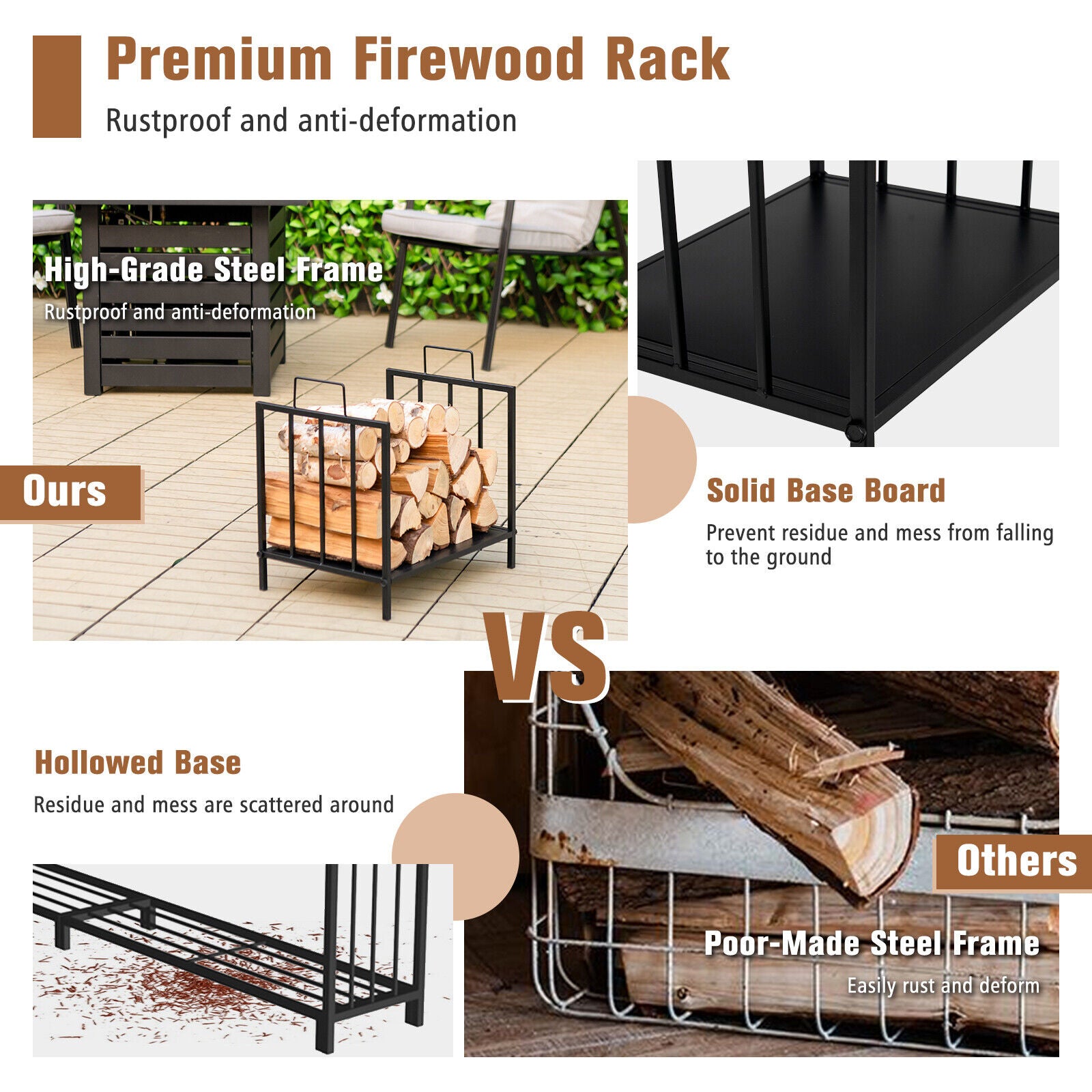 46CM Firewood Rack Decorative Steel Firewood Storage Log Holder