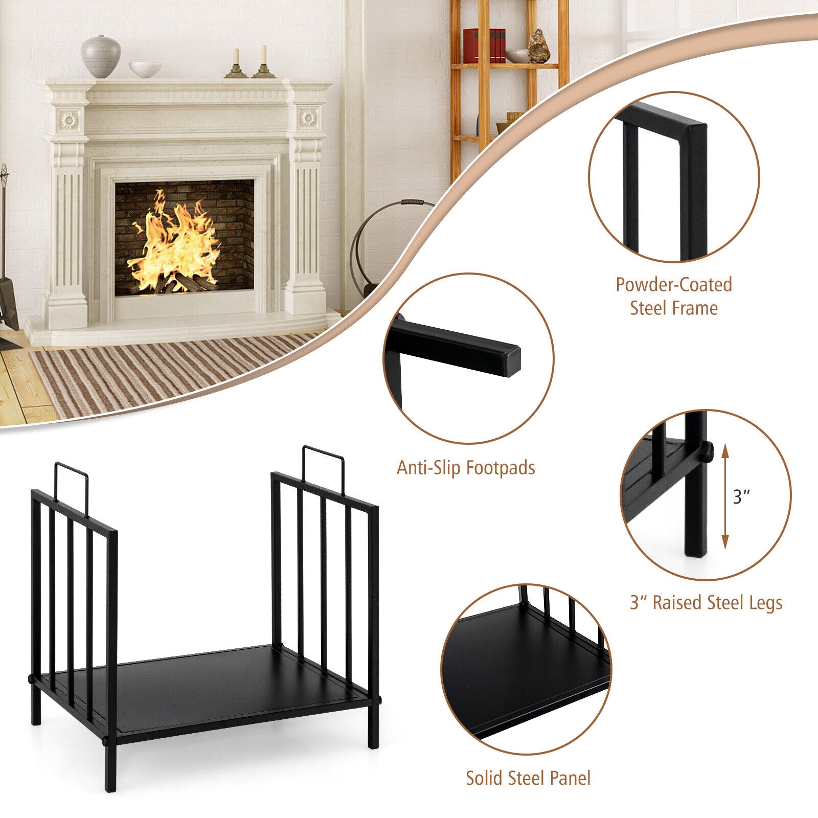 46CM Firewood Rack Decorative Steel Firewood Storage Log Holder