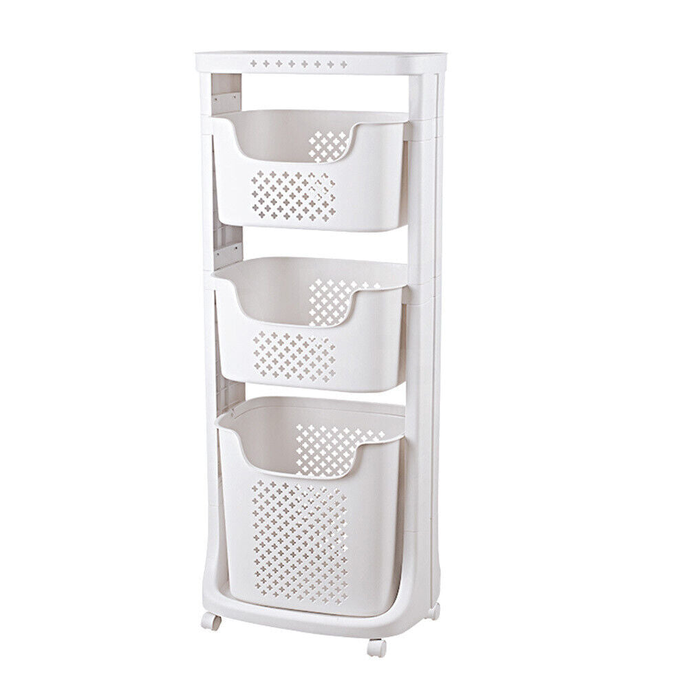 3-Tier Storage Shelf Towel Rack With Fabric Laundry Hamper Basket - Charcoal - Modern