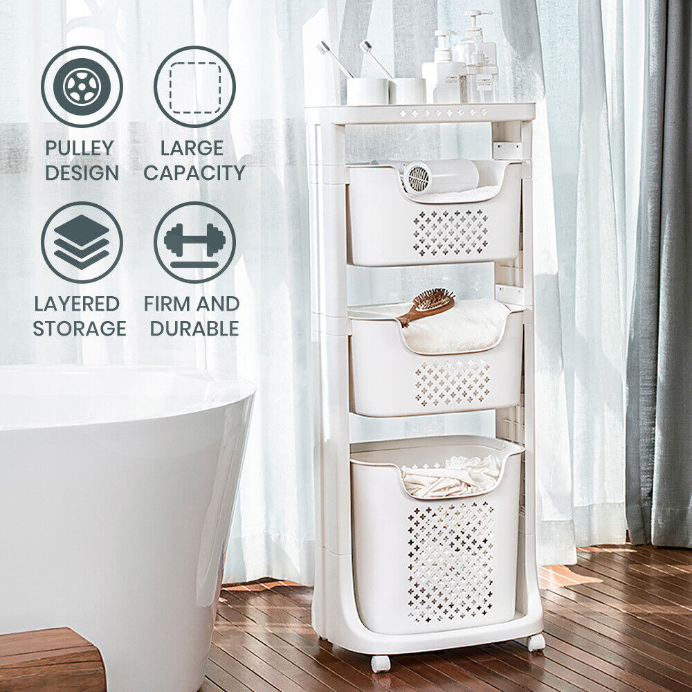 3-Tier Laundry Basket Clothes Washing Storage Hamper Removable