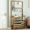 Large Wooden 5 Tiers Hat Coat Stand Clothes Shoe Rack