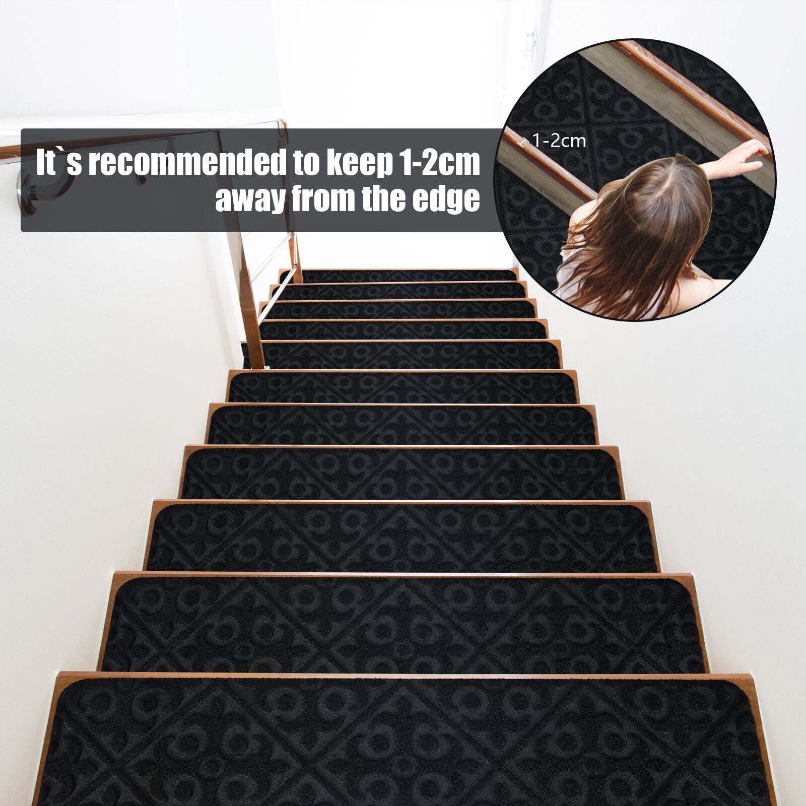 15Pcs 76 x 20cm Non-Slip Carpet Stair Treads Mats Stairway Carpets