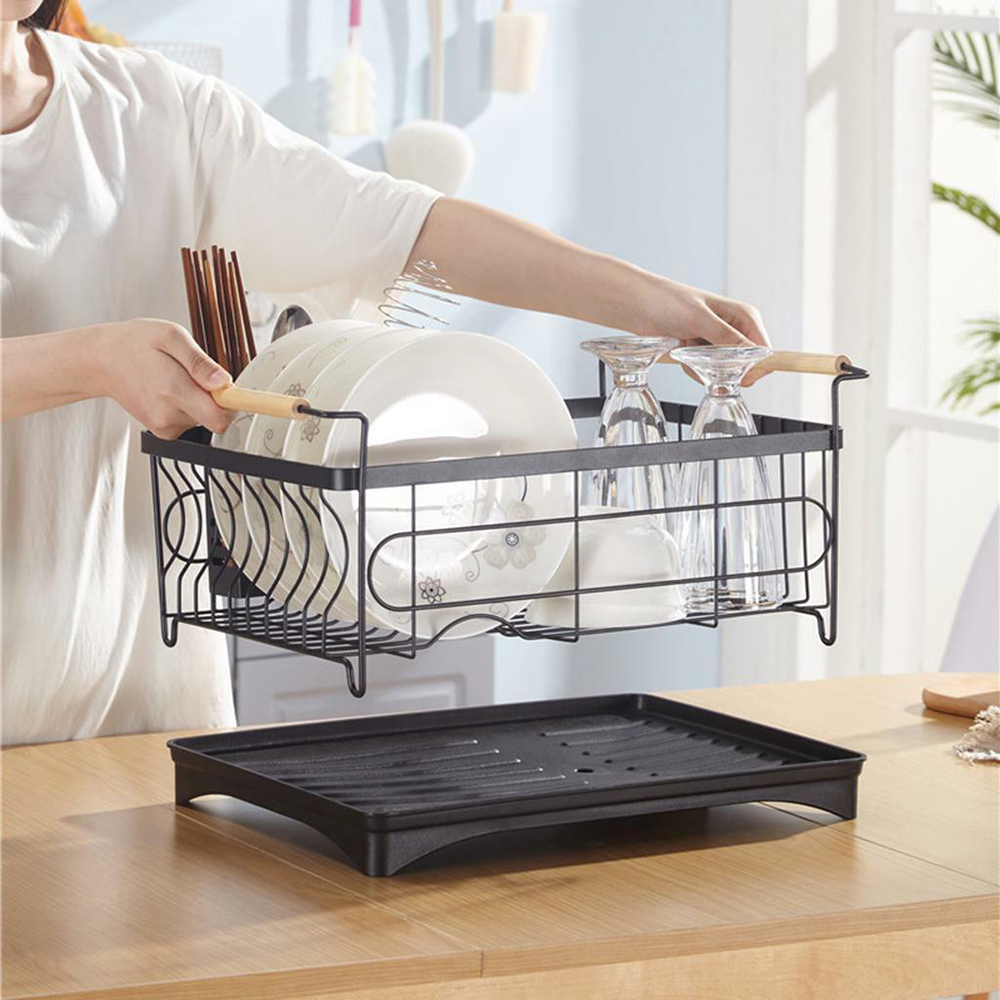 Dish Drying Rack Kitchen Drainer with Cutlery Holder Drip Tray Handles ...