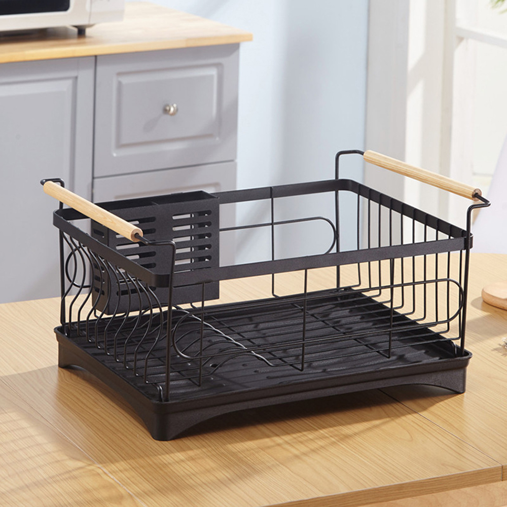 Dish Drying Rack Kitchen Drainer with Cutlery Holder Drip Tray Handles