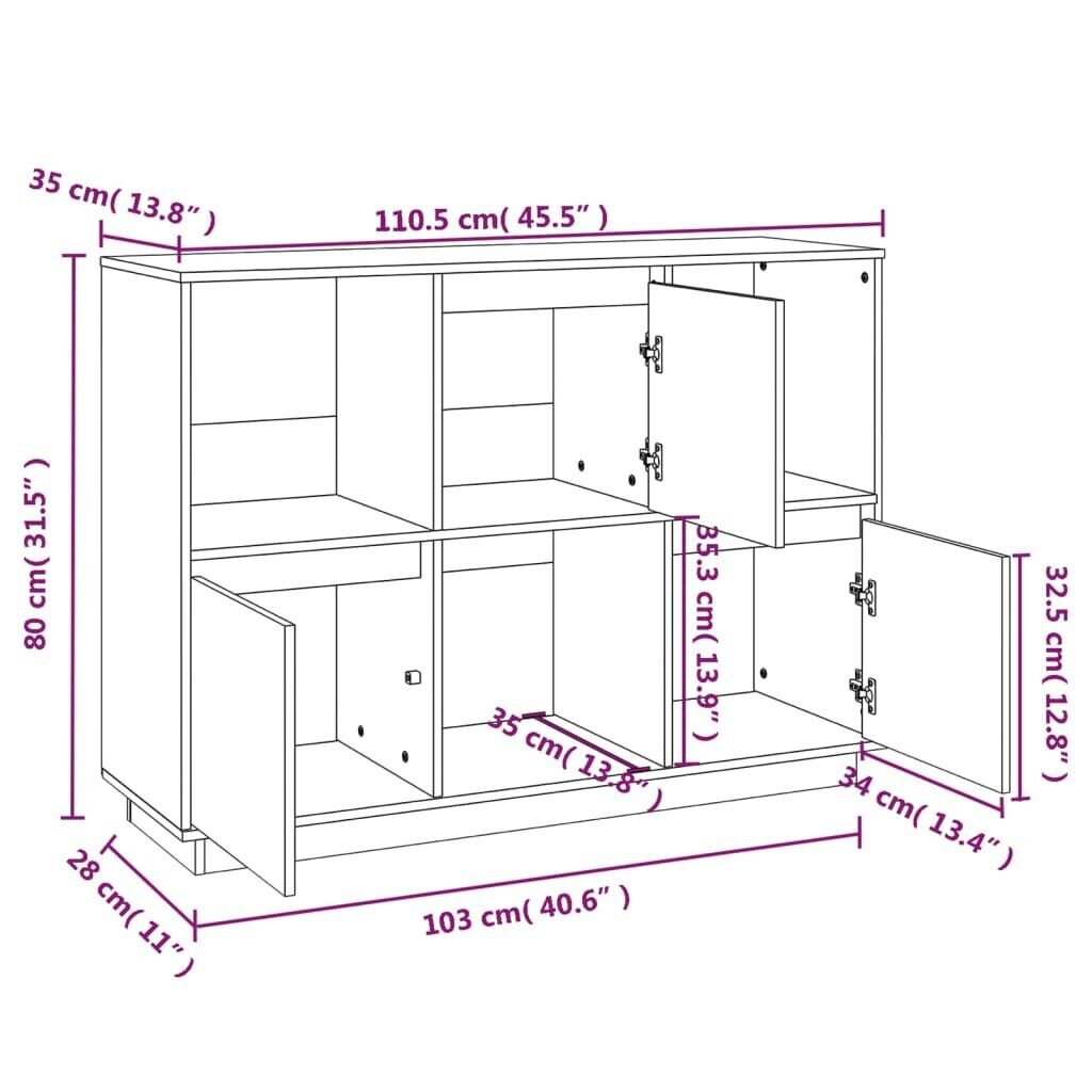110.5x35x80 cm Sideboard Cabinet Solid Wood Pine