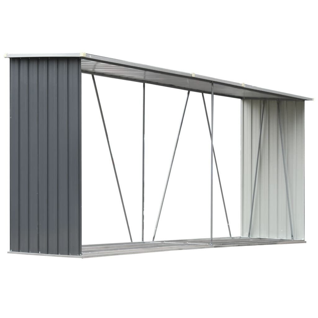 330x84x152 cm Garden Log Storage Shed Galvanised Steel Grey