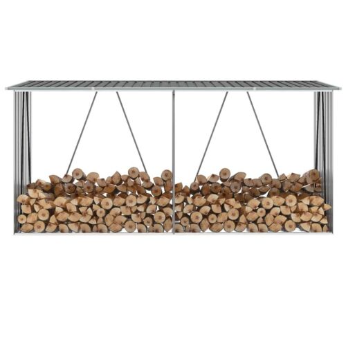 330x84x152 cm Garden Log Storage Shed Galvanised Steel Grey