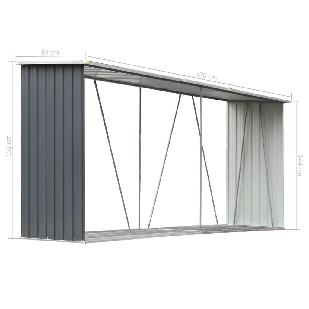 330x84x152 cm Garden Log Storage Shed Galvanised Steel Grey