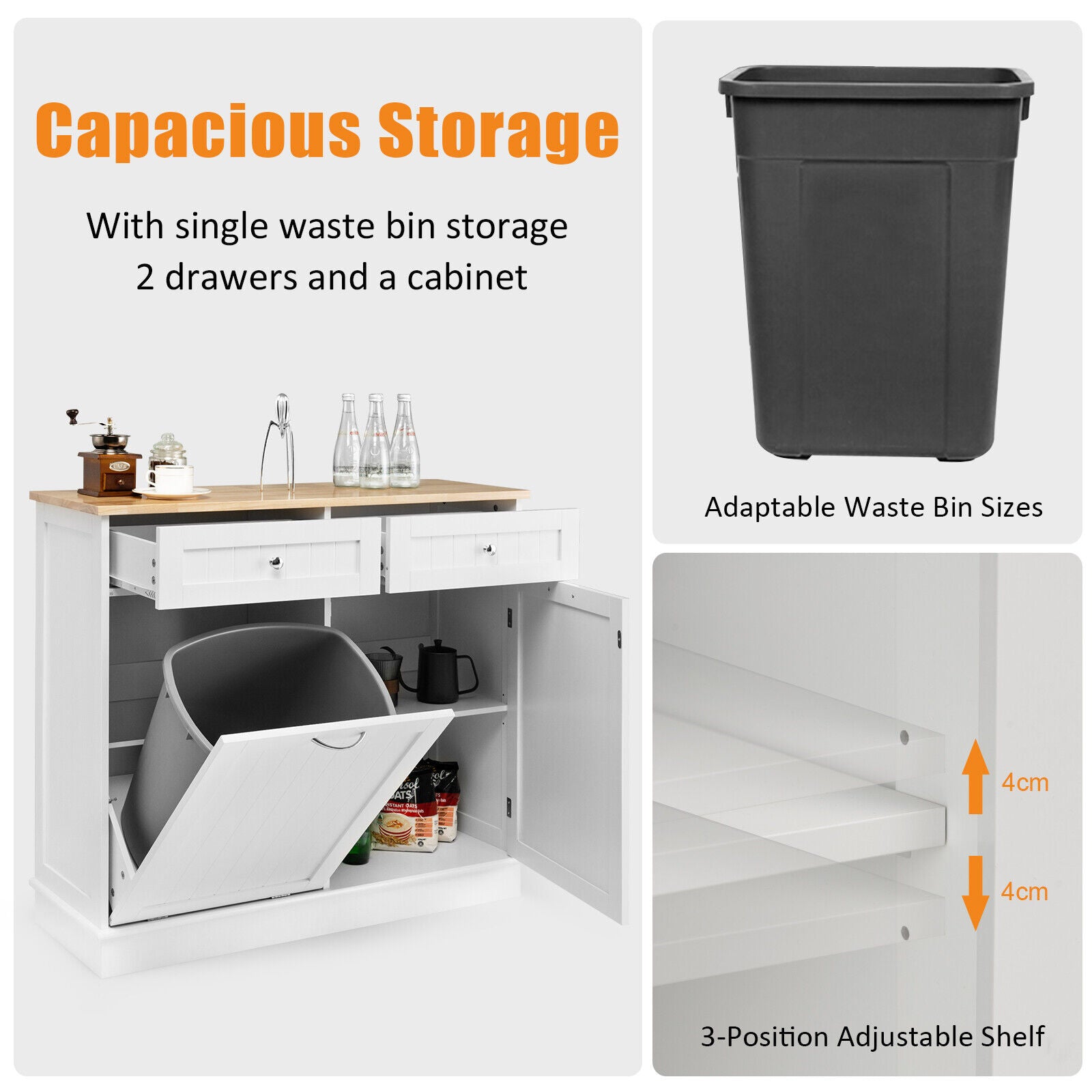 Sideboard Kitchen Storage Cabinet Tilt Out Bin Holder