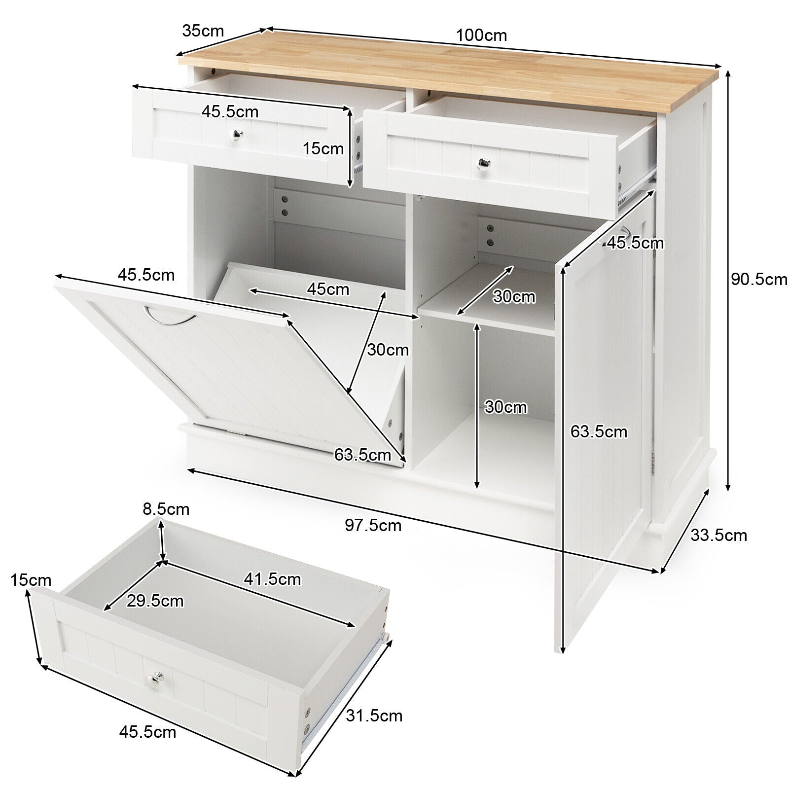 Sideboard Kitchen Storage Cabinet Tilt Out Bin Holder