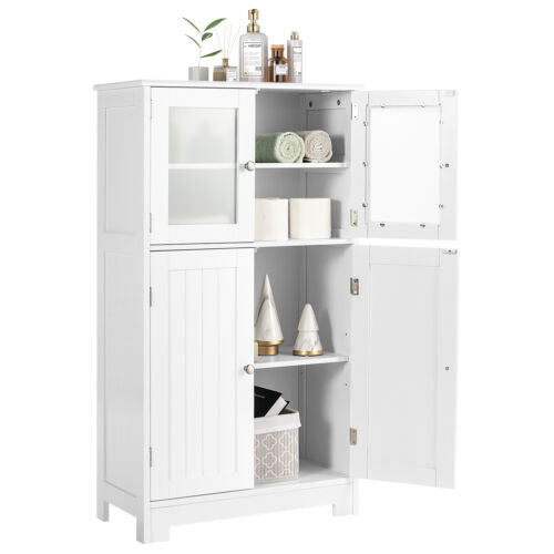 Bathroom Cabinet Storage Cupboard Organizer Tempered Glass Doors