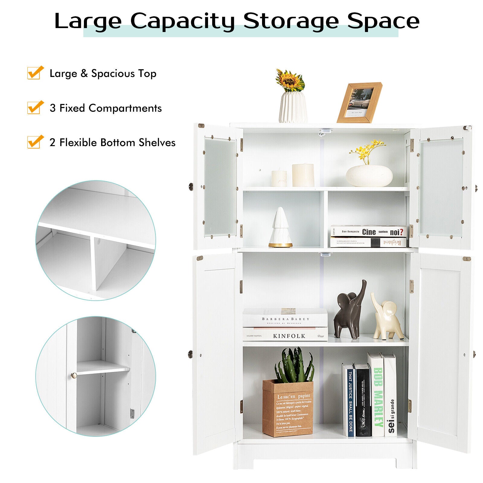 Bathroom Cabinet Storage Cupboard Organizer Tempered Glass Doors