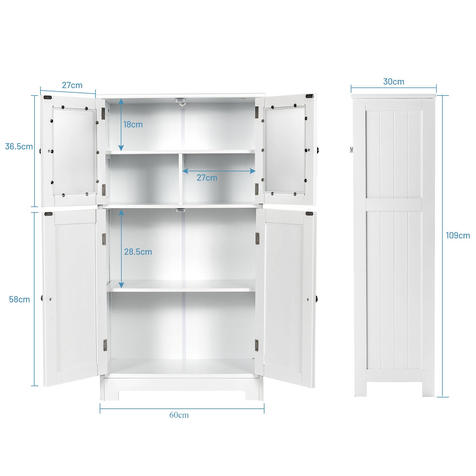 Bathroom Cabinet Storage Cupboard Organizer Tempered Glass Doors