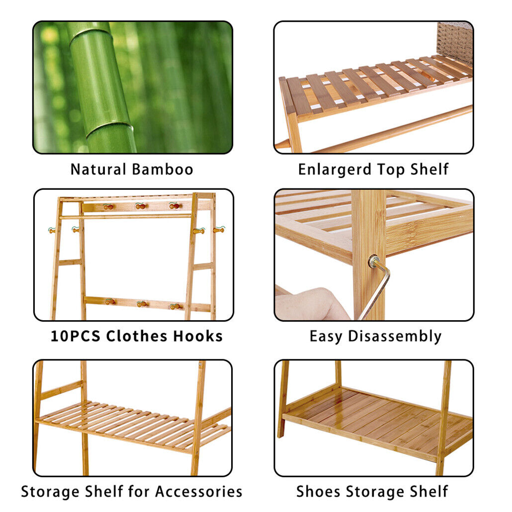 Portable Bamboo Clothes Hanging Garment Rack