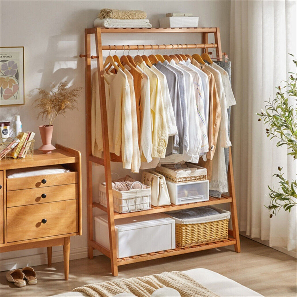 Portable Bamboo Clothes Hanging Garment Rack