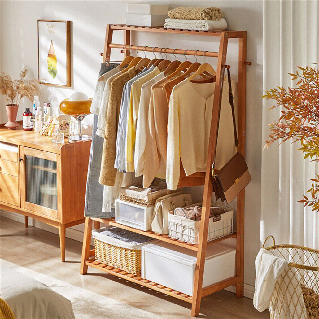 Portable Bamboo Clothes Hanging Garment Rack