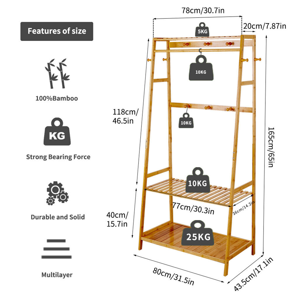 Portable Bamboo Clothes Hanging Garment Rack