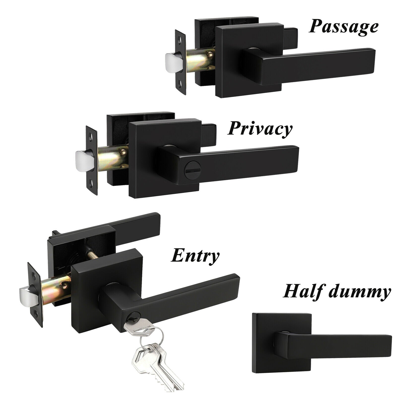 Entrance Knobs with Key Privacy Passage Dummy Door Handle Black