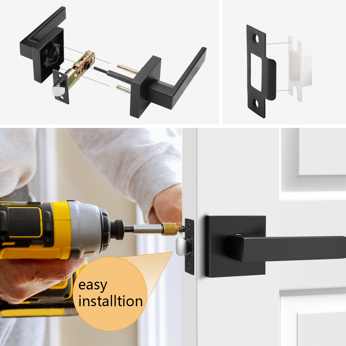 Entrance Knobs with Key Privacy Passage Dummy Door Handle Black