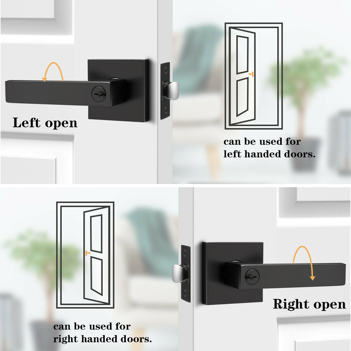Entrance Knobs with Key Privacy Passage Dummy Door Handle Black