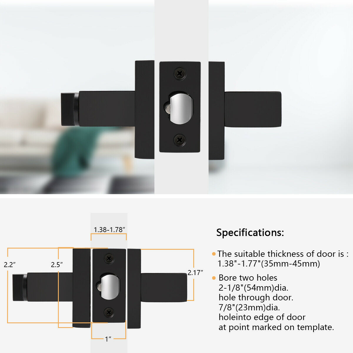 Entrance Knobs with Key Privacy Passage Dummy Door Handle Black