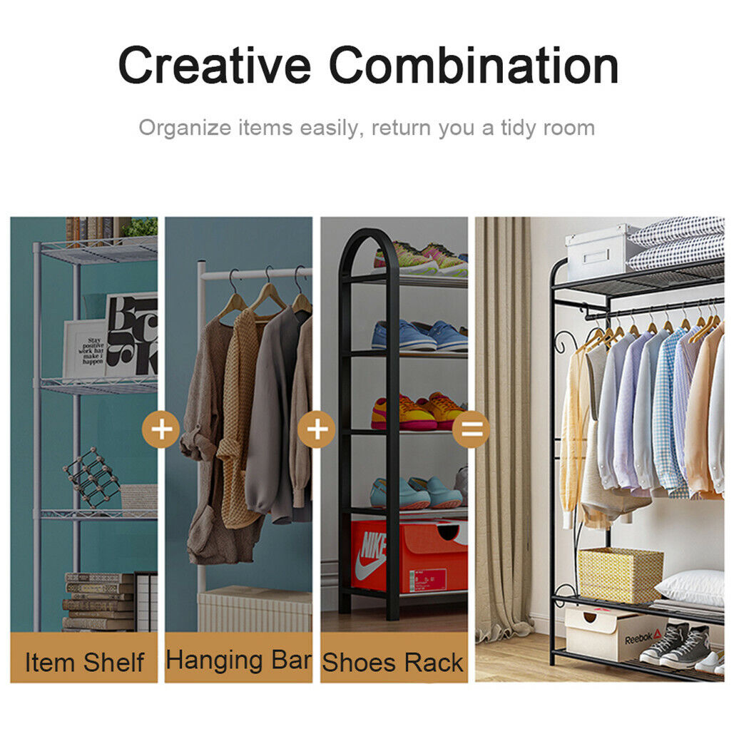 Metal Clothes Rail Storage Dress Hanging Garment Rack