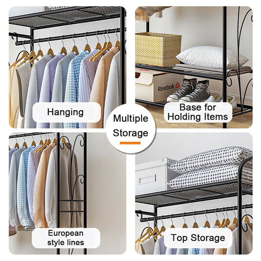 Metal Clothes Rail Storage Dress Hanging Garment Rack