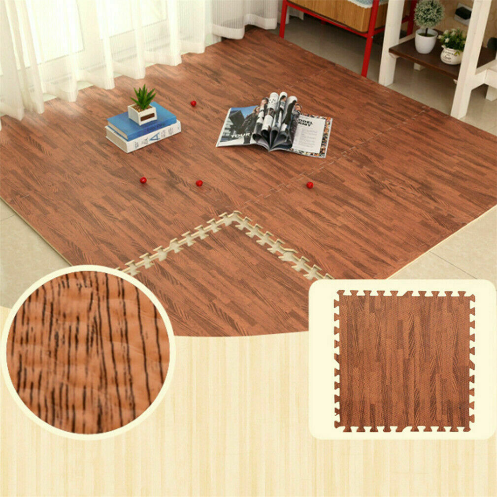 12pcs 12mm Thick Wood Grain Floor Mats Foam