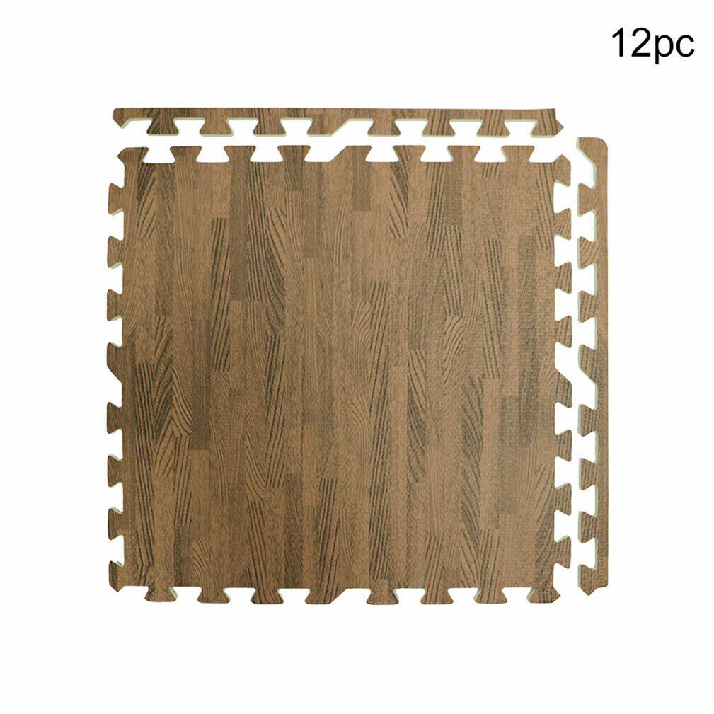 12pcs 12mm Thick Wood Grain Floor Mats Foam