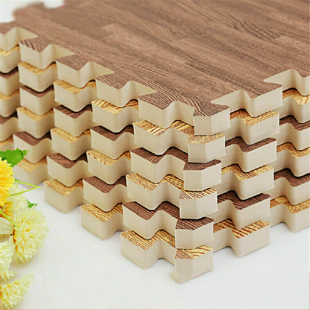 12pcs 12mm Thick Wood Grain Floor Mats Foam