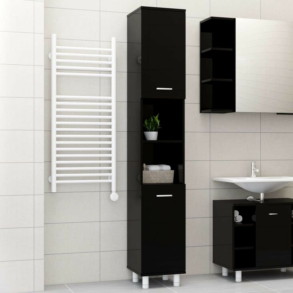 Bathroom Cabinet High Gloss Black Chipboard 30x30x179 cm