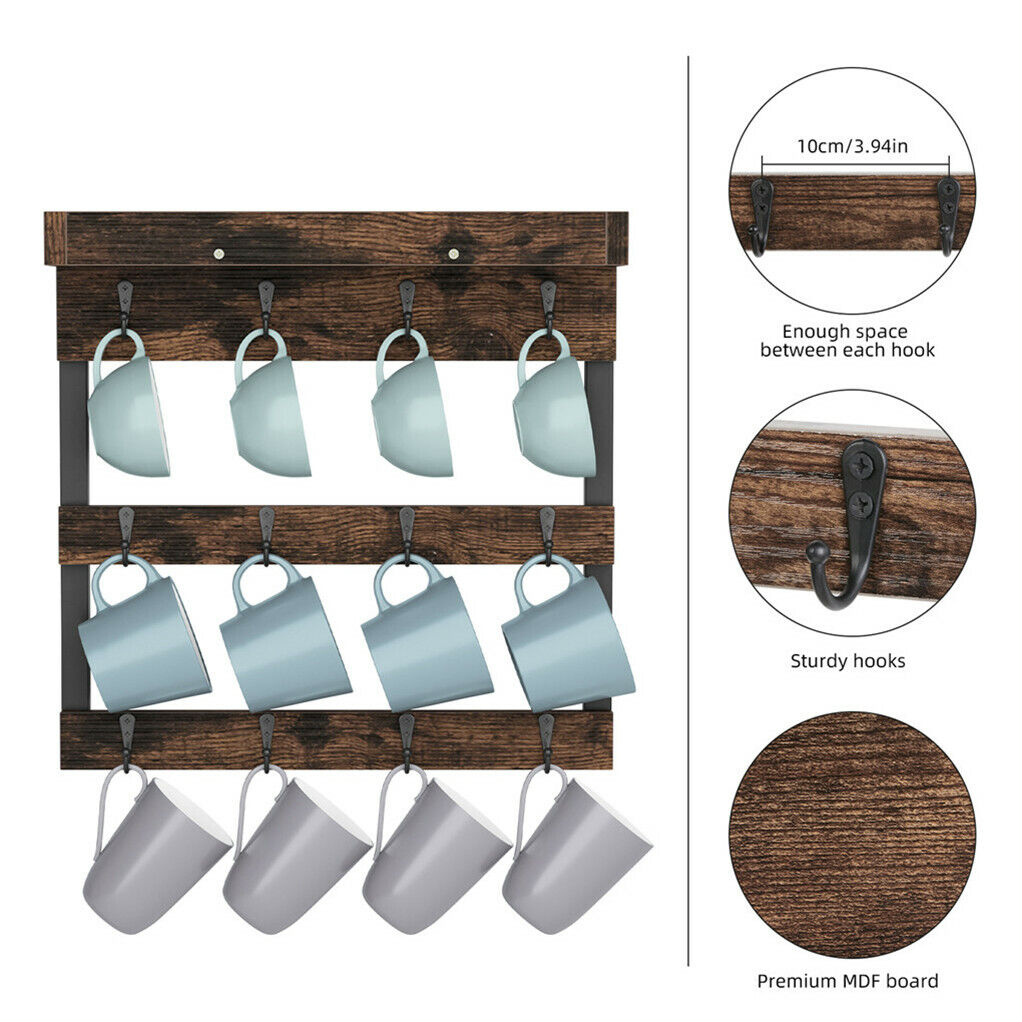 Round Mug Wall Rack 12 Hook Wall Mounted Coffee Mug Rack Holder – Smart Home