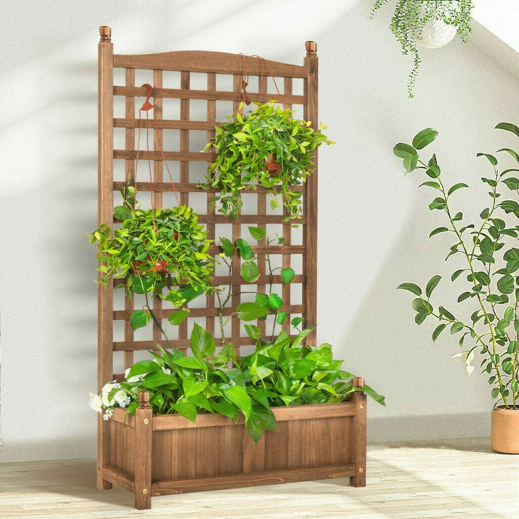 Large Wooden Planter Box Garden Raised Bed with High Trellis