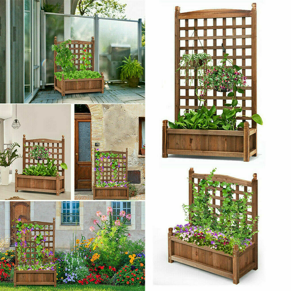Large Wooden Planter Box Garden Raised Bed with High Trellis