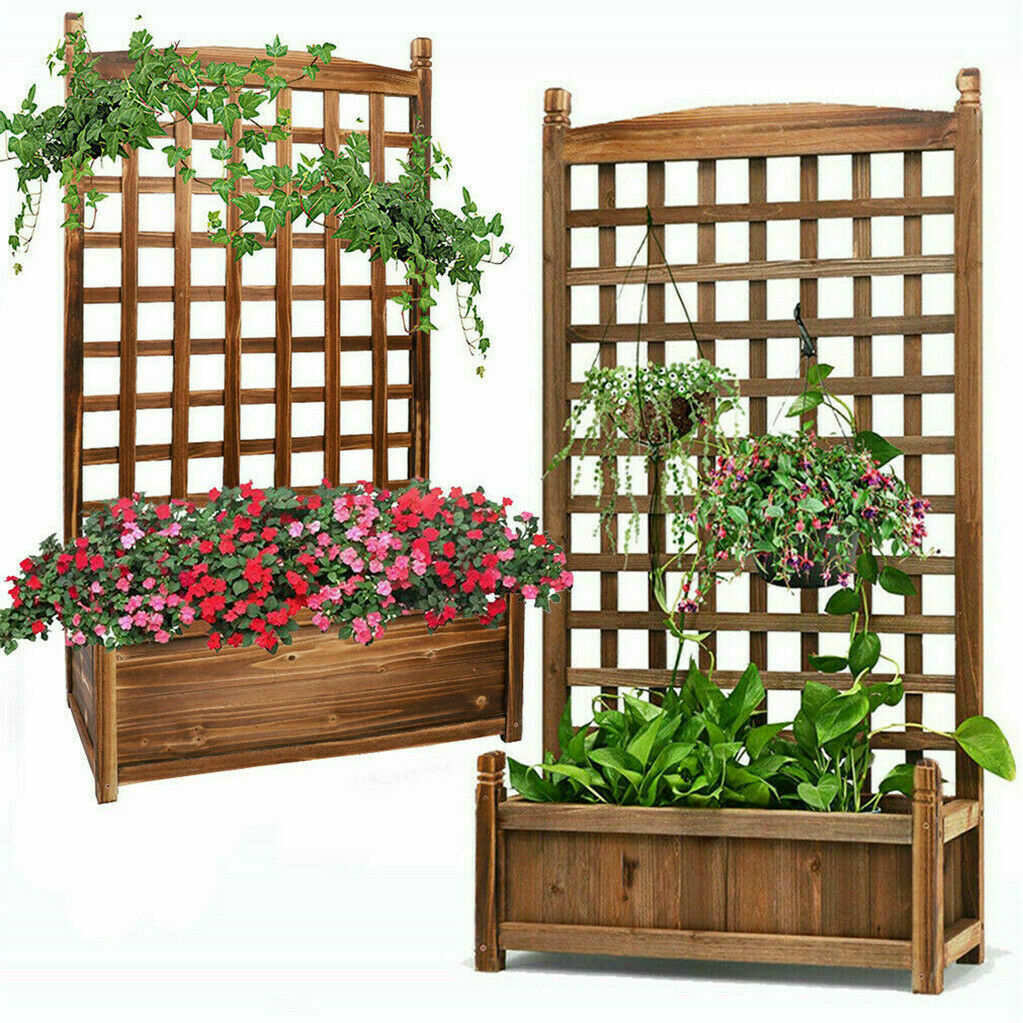 Large Wooden Planter Box Garden Raised Bed with High Trellis