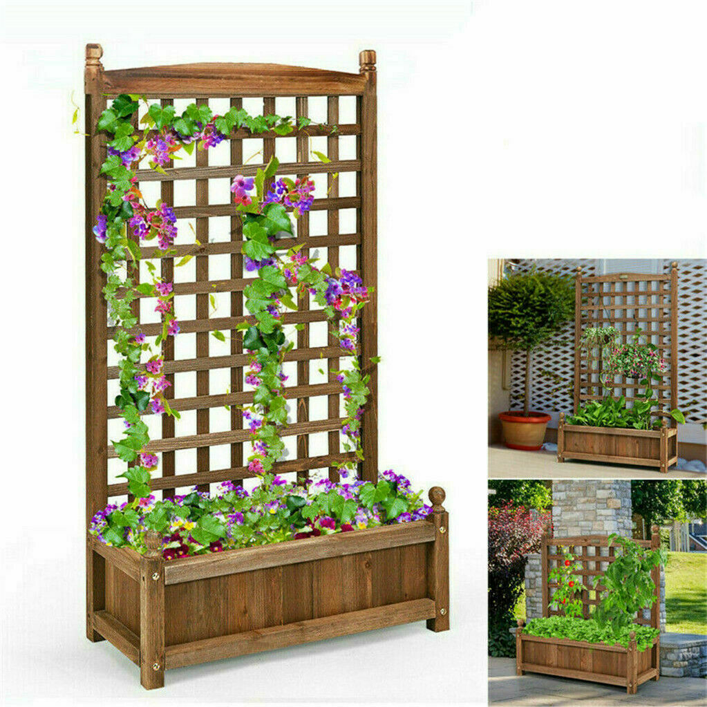 Large Wooden Planter Box Garden Raised Bed with High Trellis