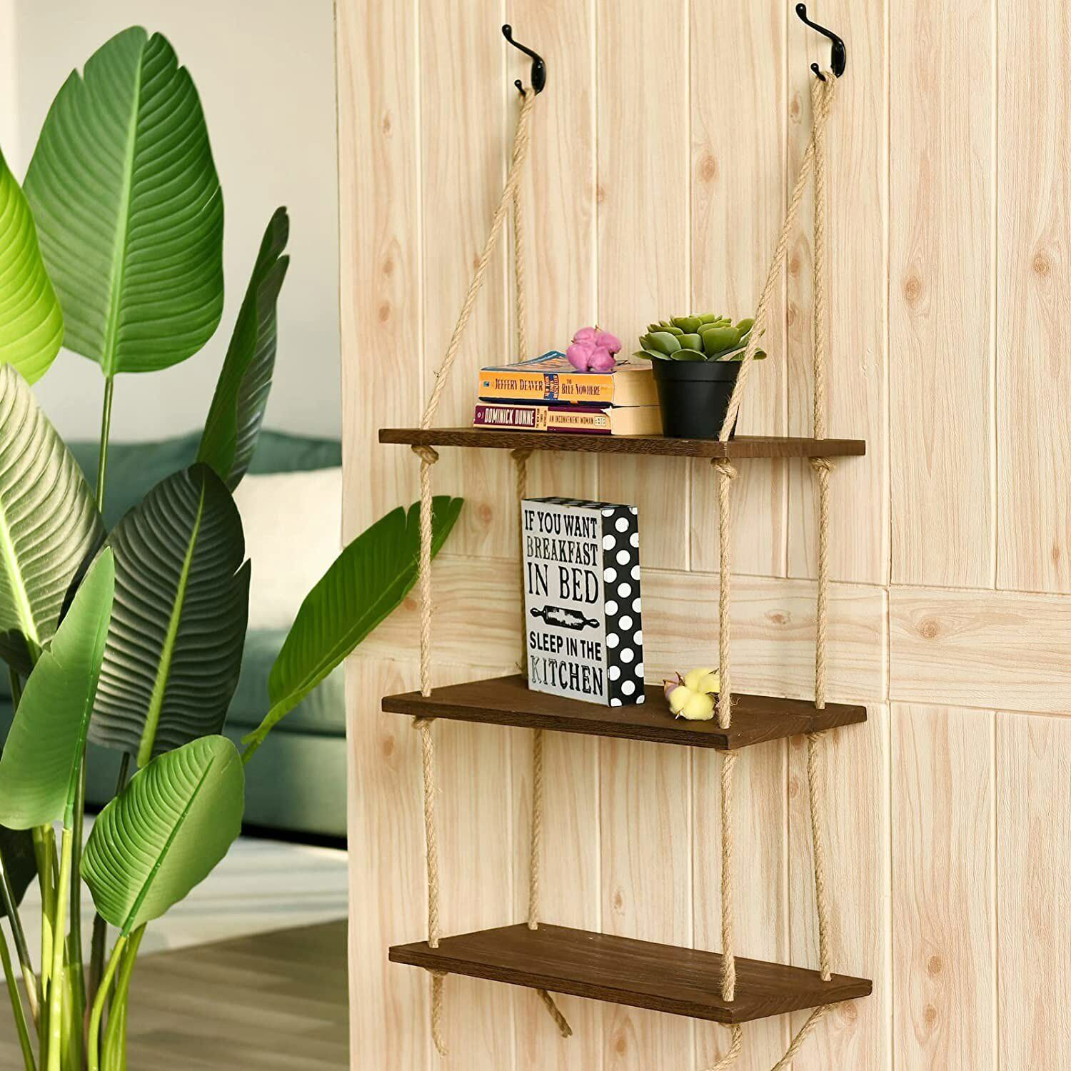 Wall Hanging Rope Shelf Wooden Swing Organizer