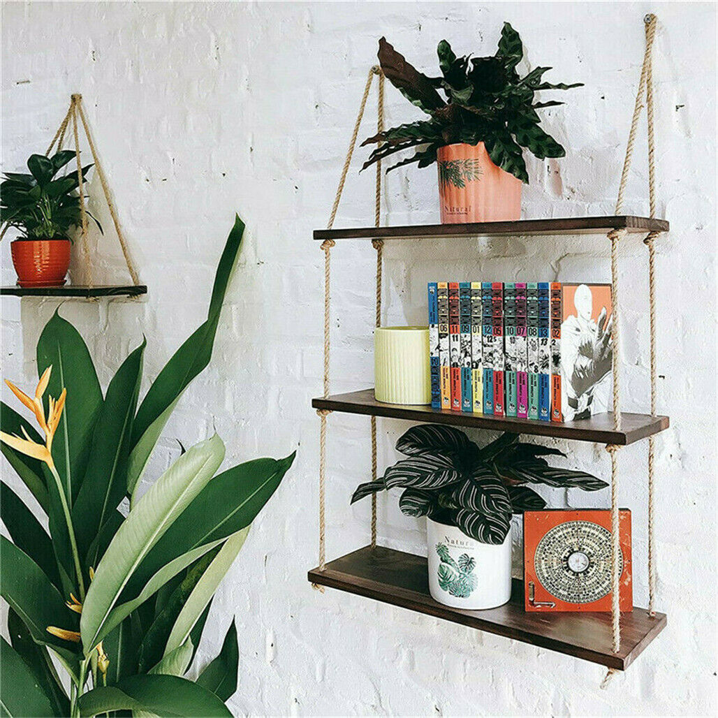 Wall Hanging Rope Shelf Wooden Swing Organizer