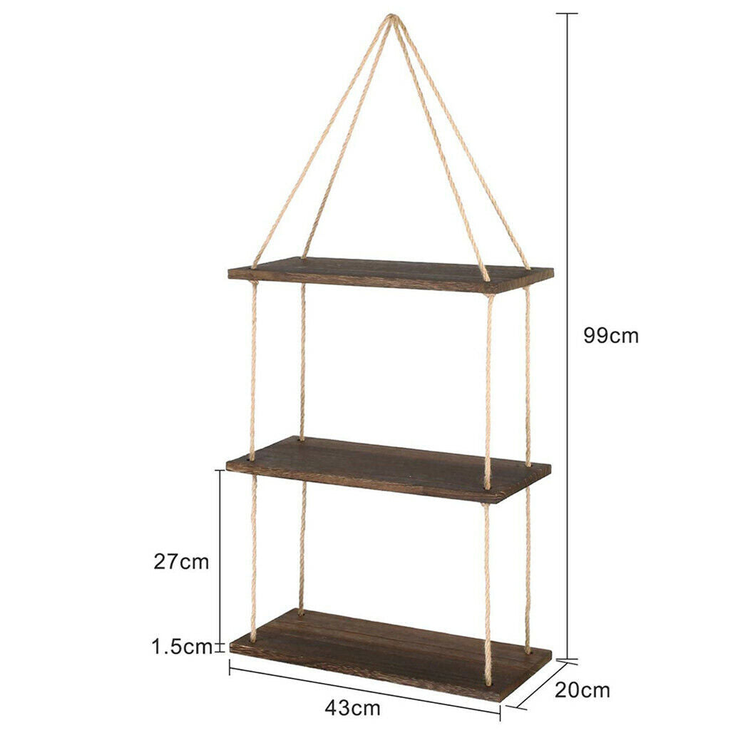 Wall Hanging Rope Shelf Wooden Swing Organizer