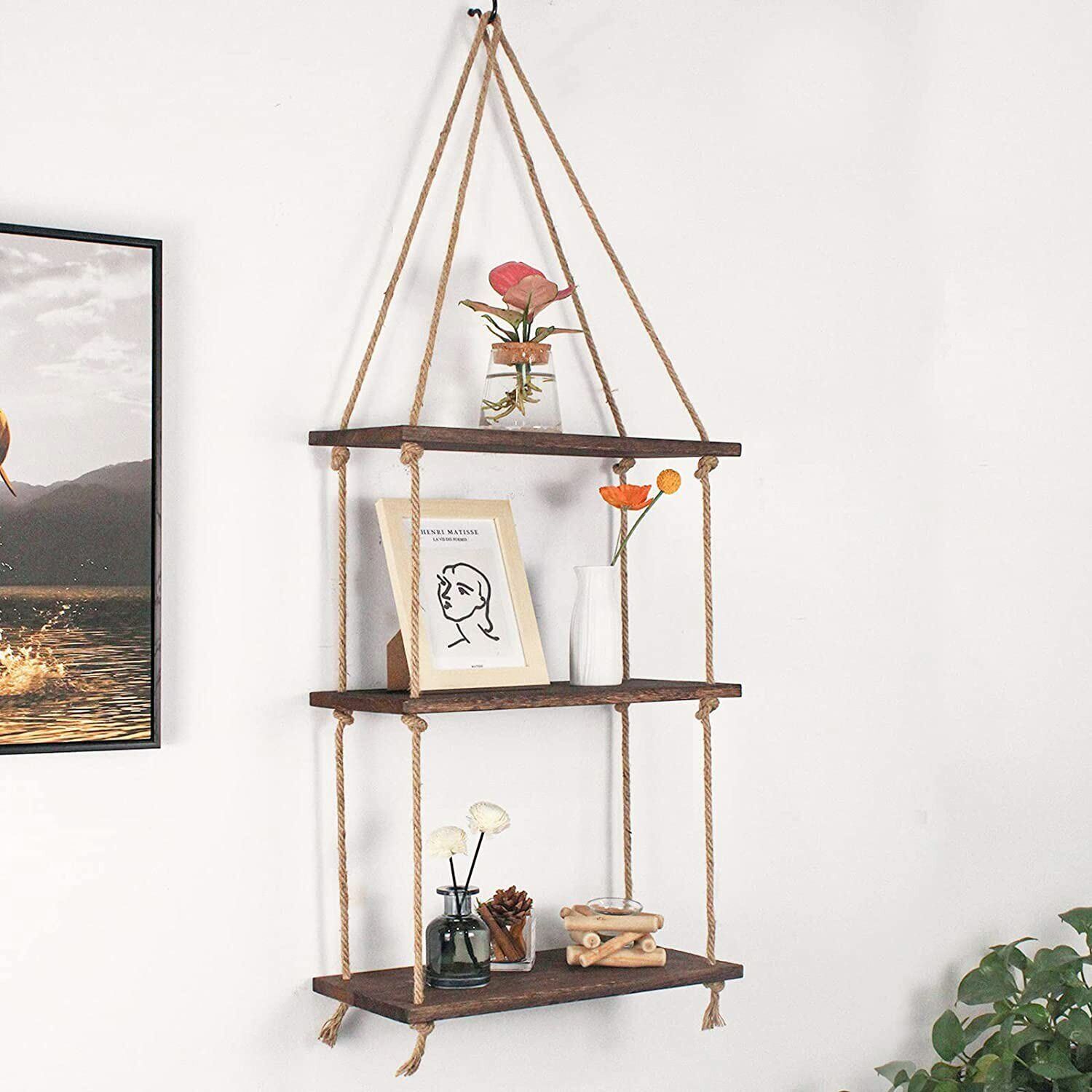 Wall Hanging Rope Shelf Wooden Swing Organizer