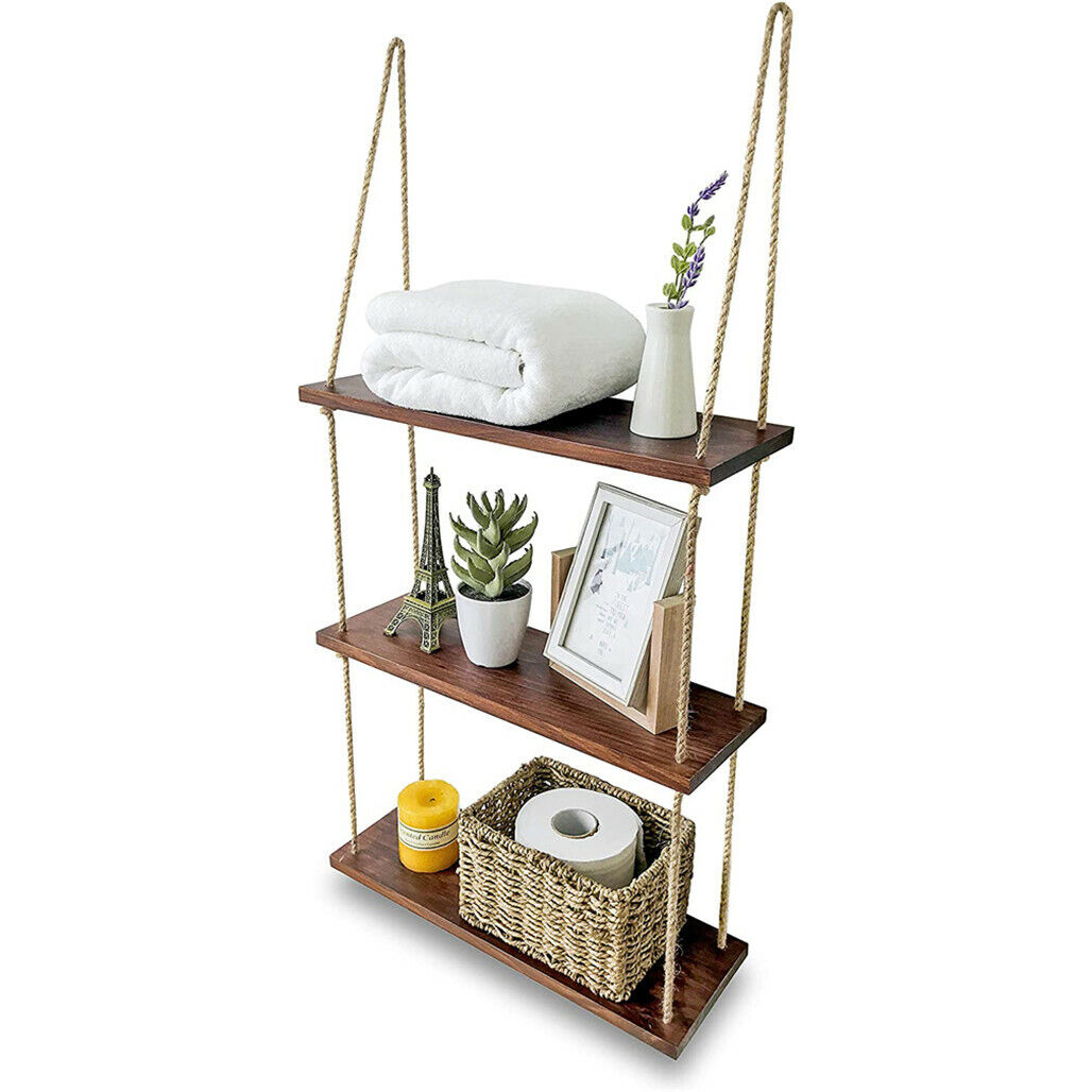 Wall Hanging Rope Shelf Wooden Swing Organizer