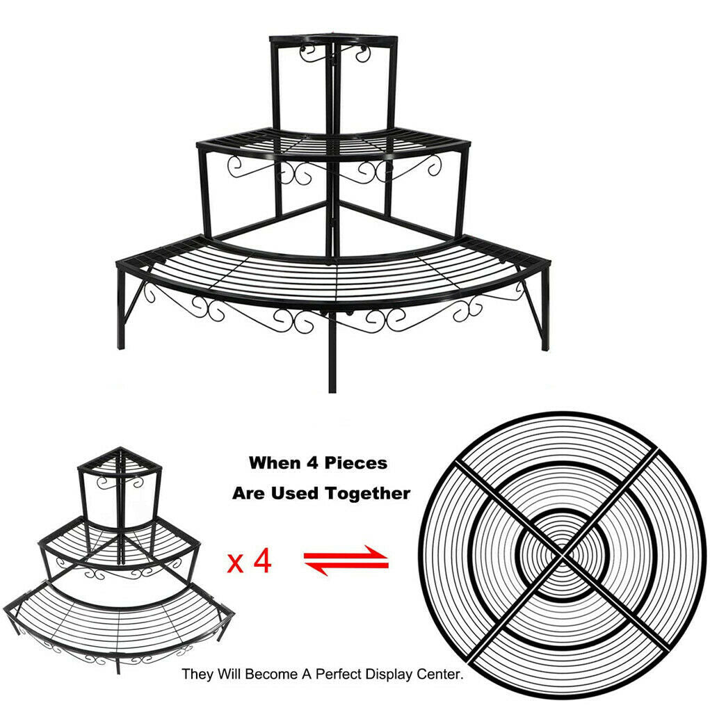 3 Tier Metal Corner Plant Stand Flower Shelf 360° Display Rack Patio Garden Home