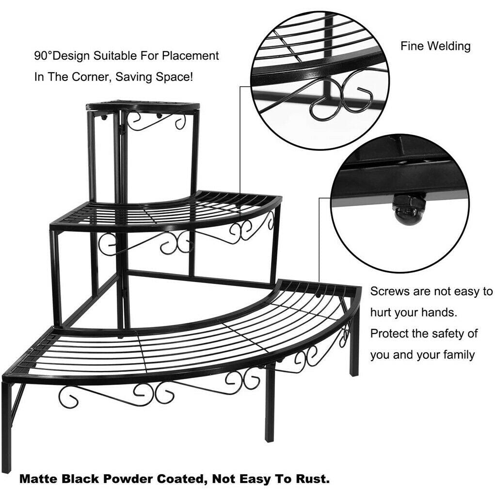 3 Tier Metal Corner Plant Stand Flower Shelf 360° Display Rack Patio Garden Home