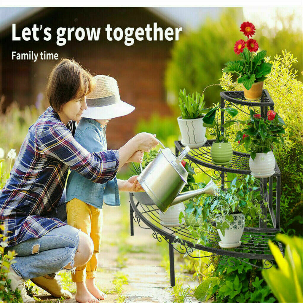 3 Tier Metal Corner Plant Stand Flower Shelf 360° Display Rack Patio Garden Home