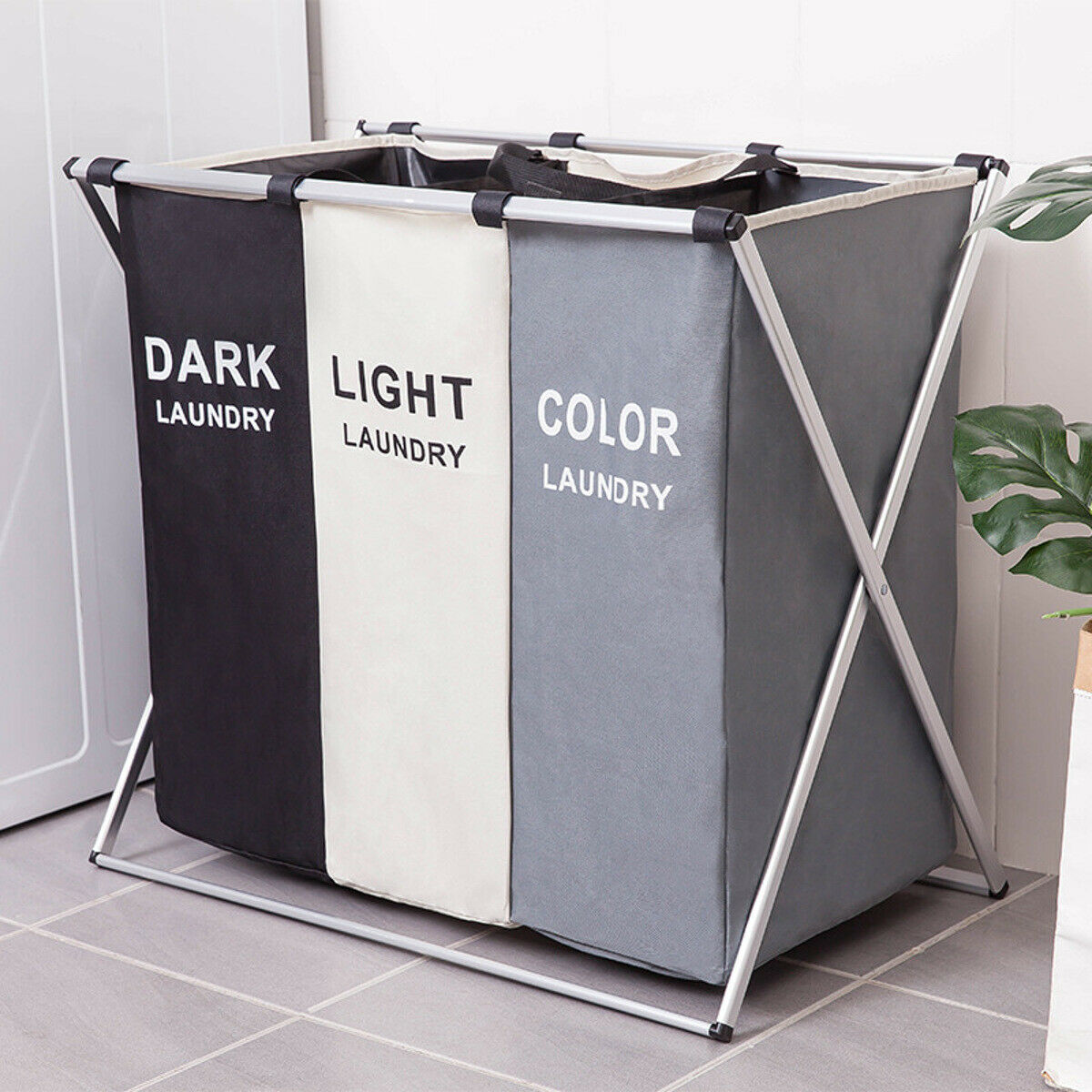 3 Grid Folding Dirty Clothes Basket Storage Washing Bag
