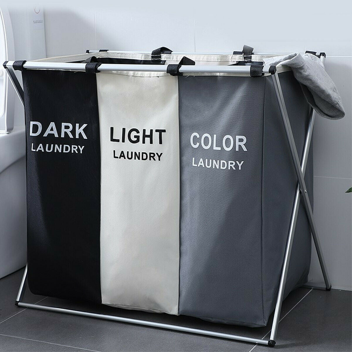 3 Grid Folding Dirty Clothes Basket Storage Washing Bag
