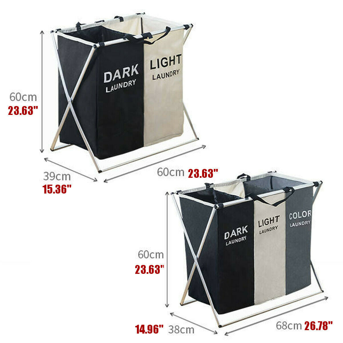 3 Grid Folding Dirty Clothes Basket Storage Washing Bag