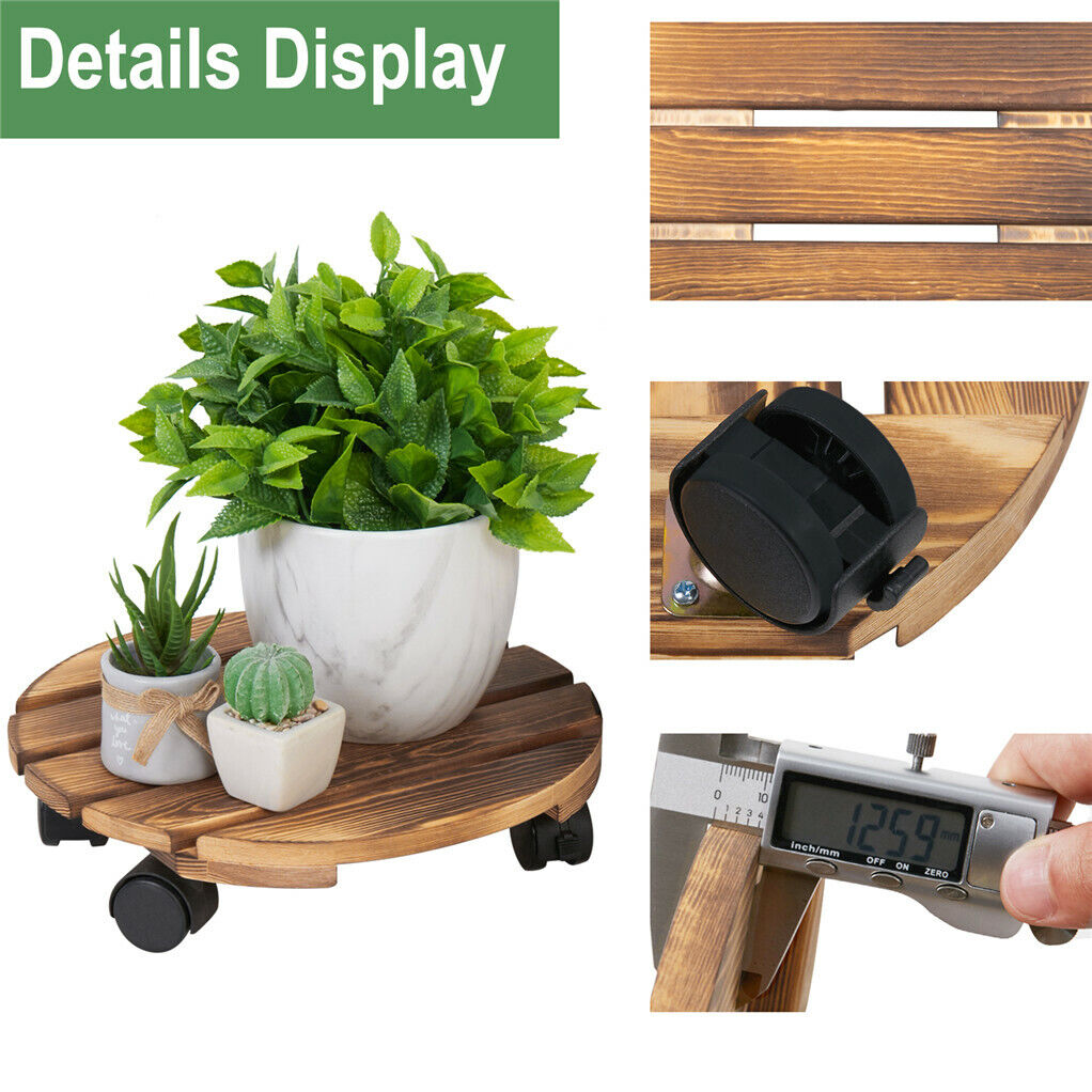 Set of 2 Wood Plant Caddy Rolling Heavy Potted Tray
